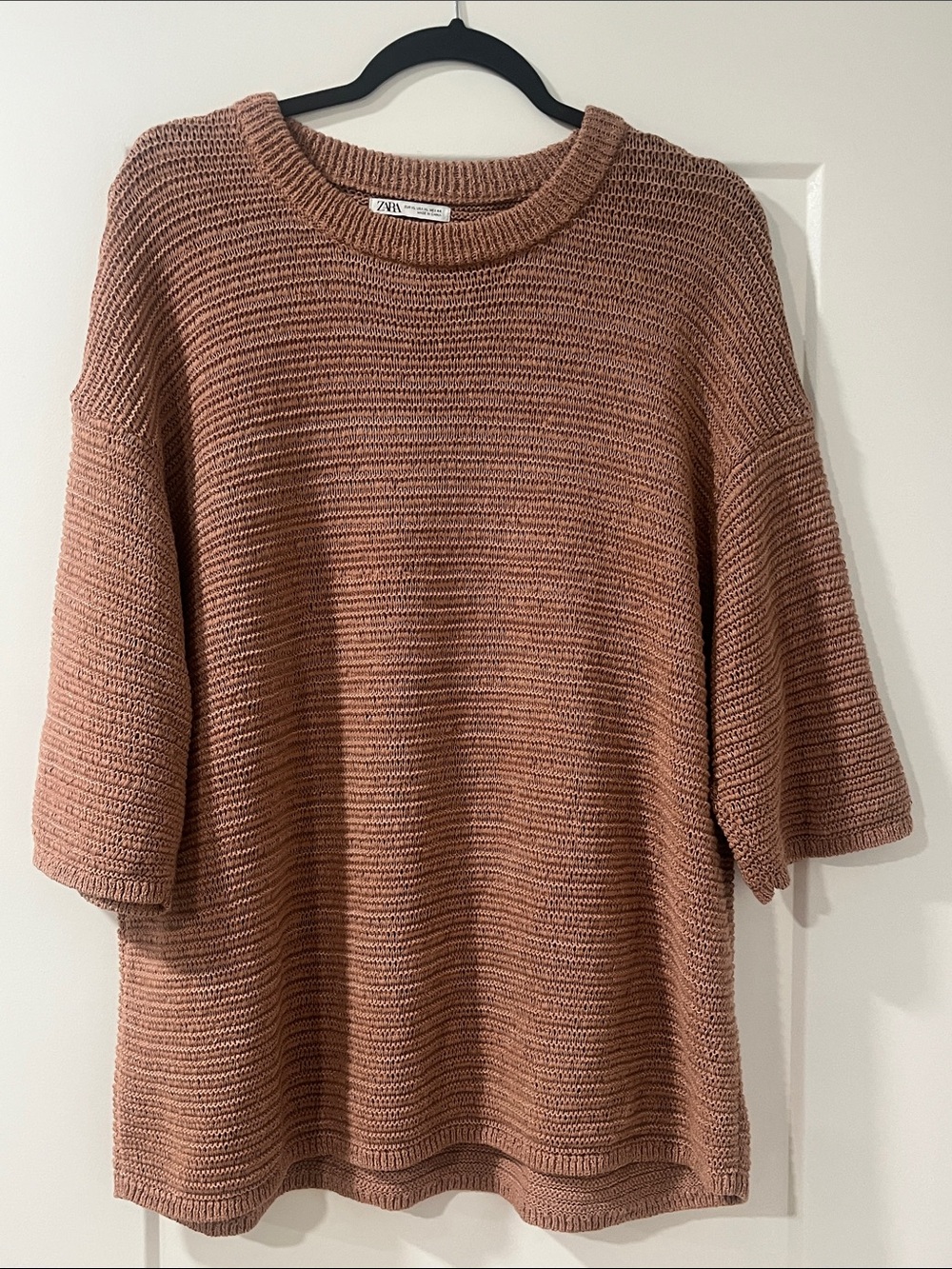 Zara Dusty Rose-Tan Short-Sleeve Crew Sweater